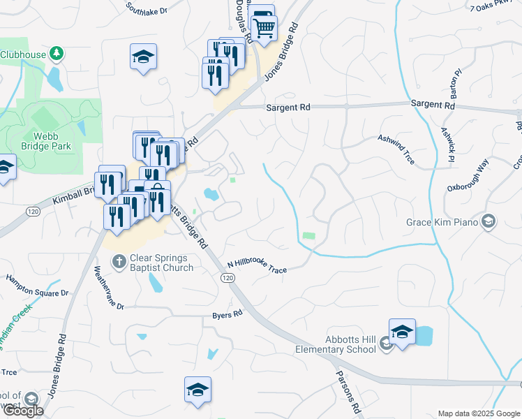map of restaurants, bars, coffee shops, grocery stores, and more near 420 Dunhill View Court in Alpharetta