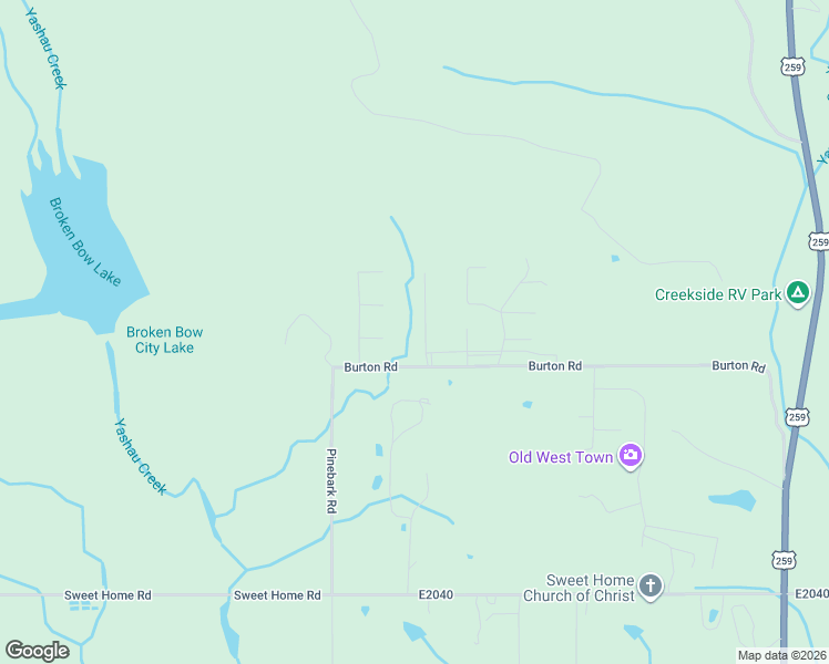 map of restaurants, bars, coffee shops, grocery stores, and more near Hickory Ridge Road in Broken Bow