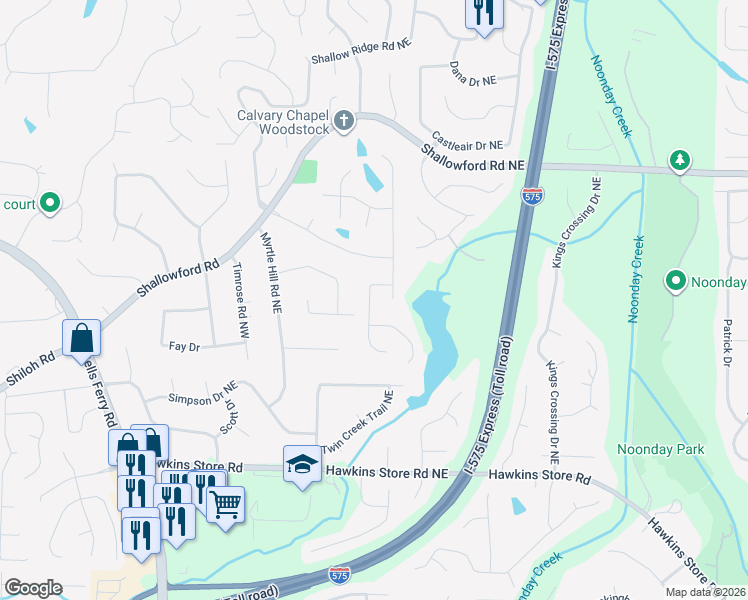 map of restaurants, bars, coffee shops, grocery stores, and more near 4588 Latimer Pointe NE in Kennesaw