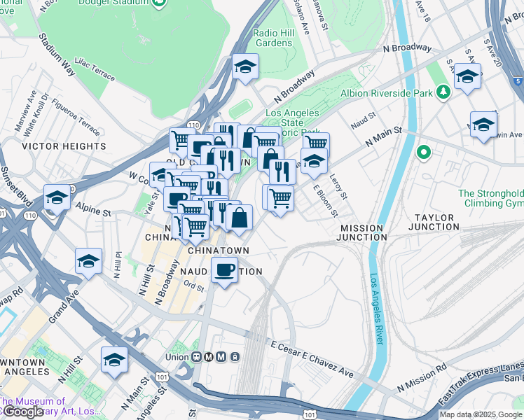 map of restaurants, bars, coffee shops, grocery stores, and more near 1152 North Main Street in Los Angeles