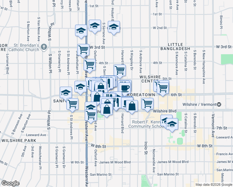 map of restaurants, bars, coffee shops, grocery stores, and more near in Los Angeles