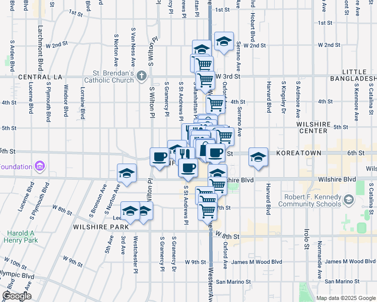 map of restaurants, bars, coffee shops, grocery stores, and more near 4021 West 6th Street in Los Angeles