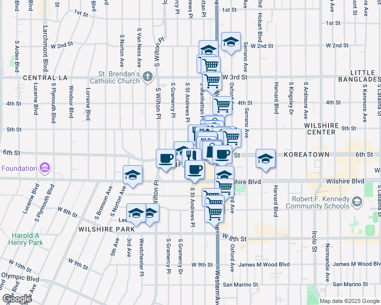 map of restaurants, bars, coffee shops, grocery stores, and more near 4021 West 6th Street in Los Angeles