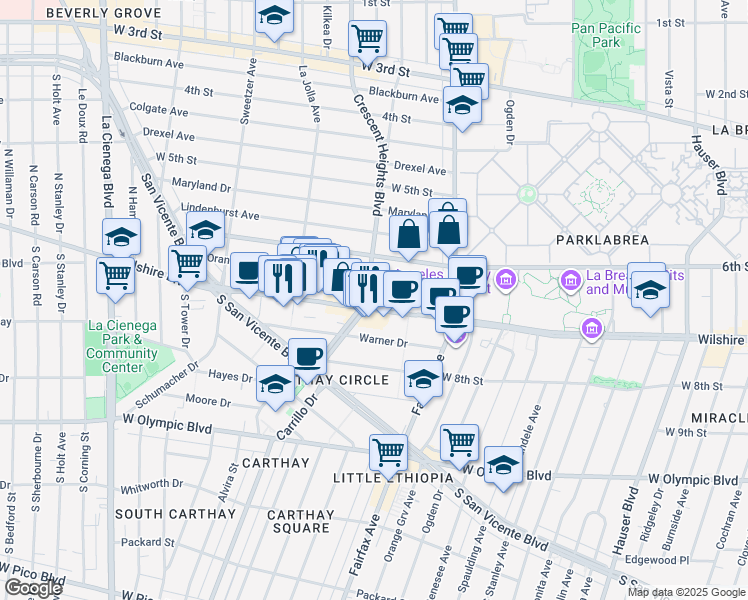 map of restaurants, bars, coffee shops, grocery stores, and more near in Los Angeles