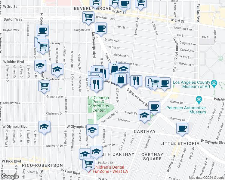 map of restaurants, bars, coffee shops, grocery stores, and more near 218 South Gale Drive in Beverly Hills