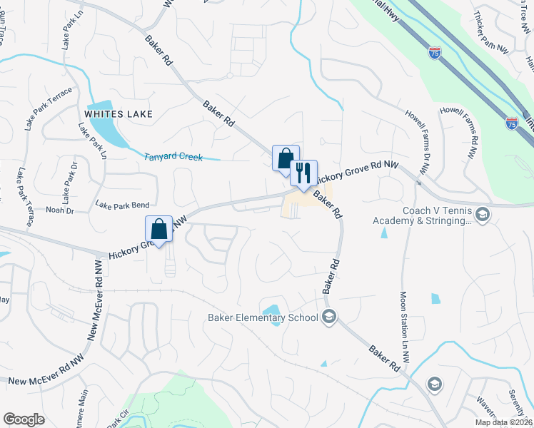map of restaurants, bars, coffee shops, grocery stores, and more near 2536 Stonegate Drive in Acworth