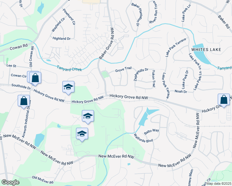 map of restaurants, bars, coffee shops, grocery stores, and more near 4302 Orange Court in Acworth