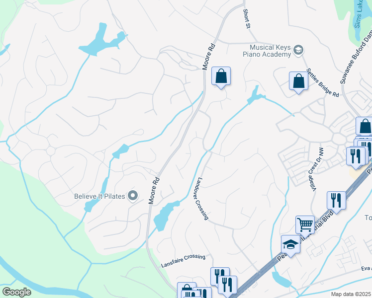 map of restaurants, bars, coffee shops, grocery stores, and more near 4511 Heathfield Court Northwest in Suwanee
