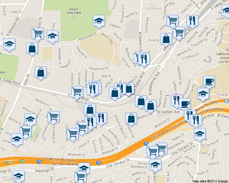 map of restaurants, bars, coffee shops, grocery stores, and more near 4611 Catalpa Street in Los Angeles
