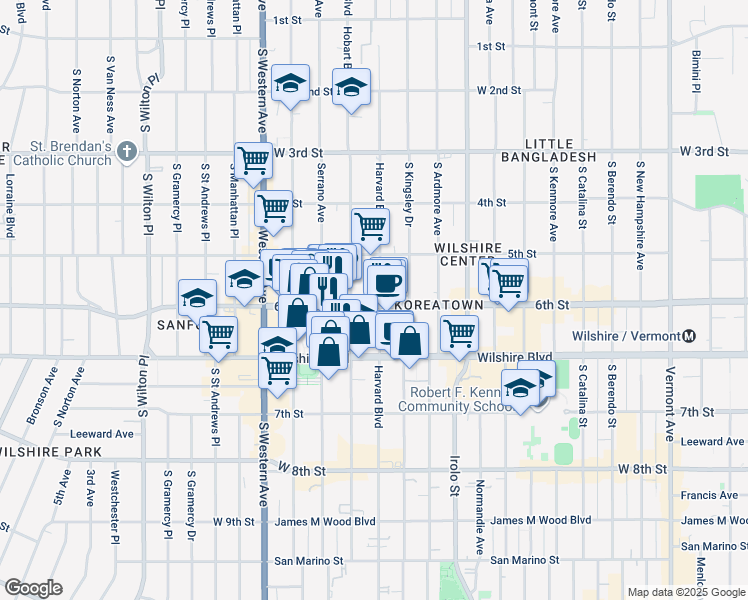 map of restaurants, bars, coffee shops, grocery stores, and more near in Los Angeles