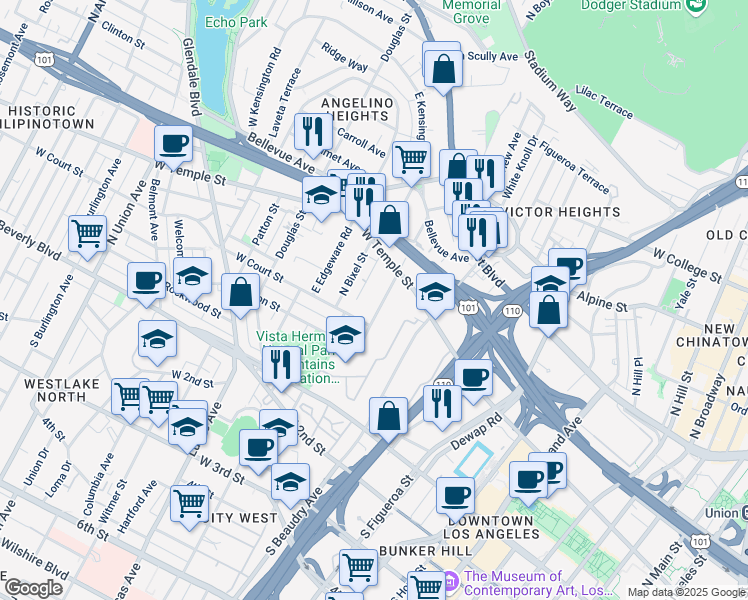 map of restaurants, bars, coffee shops, grocery stores, and more near 317 North Boylston Street in Los Angeles