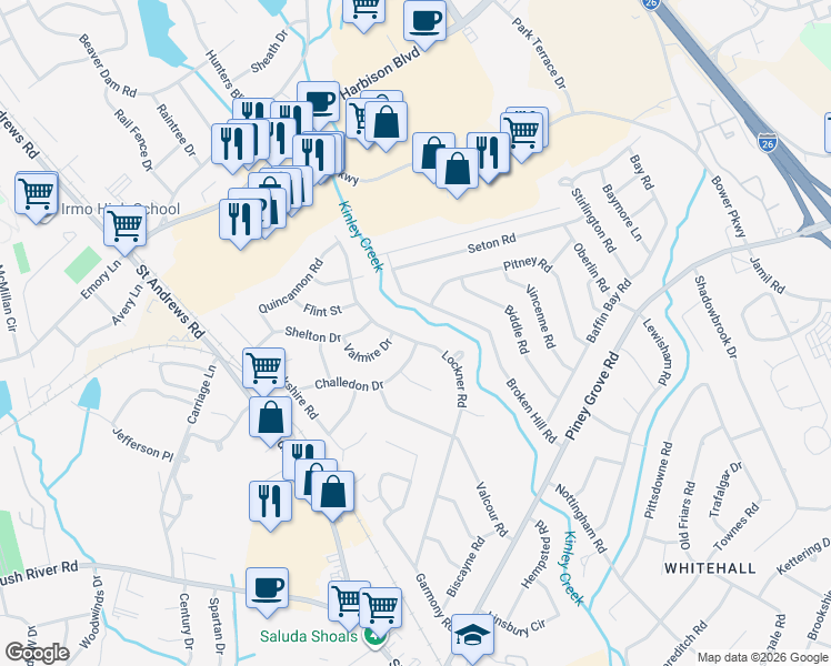 map of restaurants, bars, coffee shops, grocery stores, and more near 707 Lockner Road in Columbia