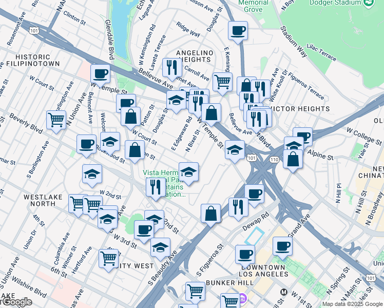 map of restaurants, bars, coffee shops, grocery stores, and more near 315 Firmin Street in Los Angeles