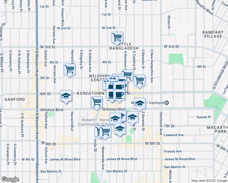 map of restaurants, bars, coffee shops, grocery stores, and more near in Los Angeles