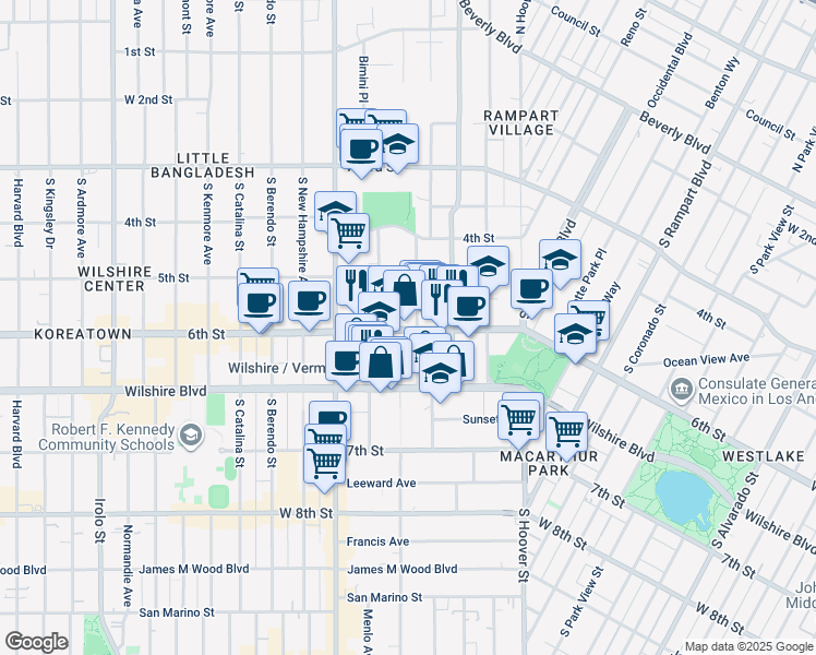 map of restaurants, bars, coffee shops, grocery stores, and more near in Los Angeles