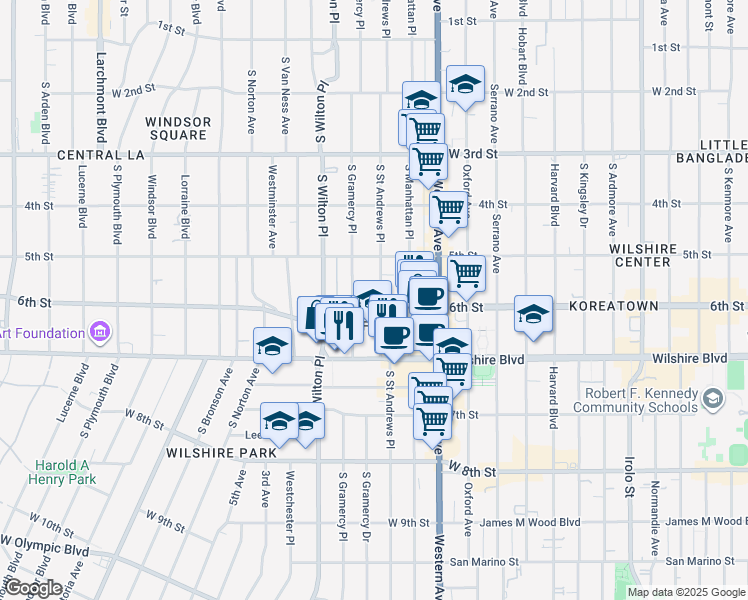map of restaurants, bars, coffee shops, grocery stores, and more near in Los Angeles