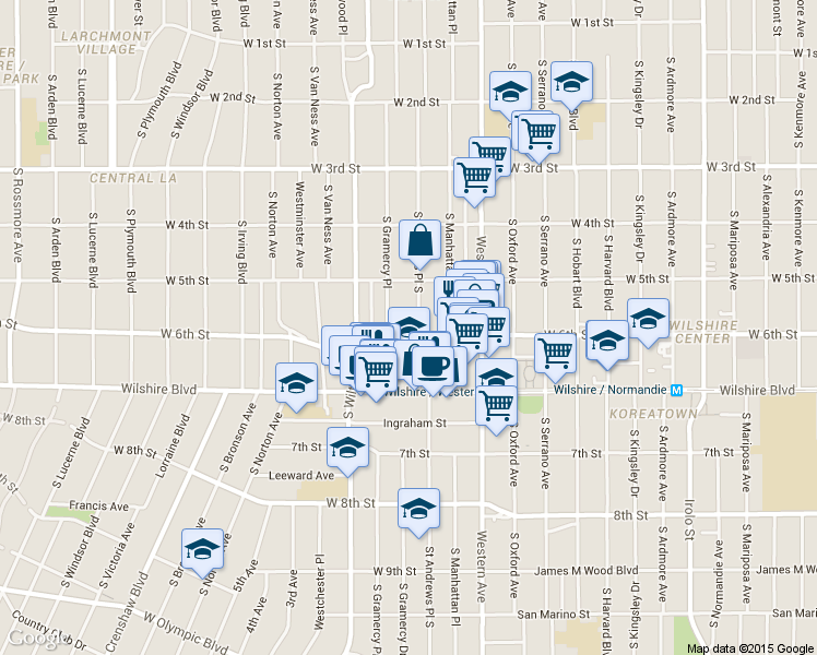map of restaurants, bars, coffee shops, grocery stores, and more near in Los Angeles