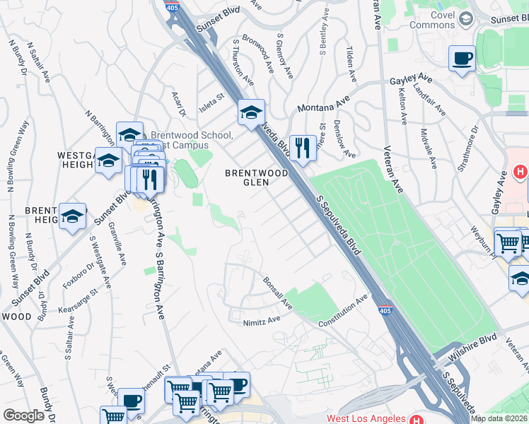 map of restaurants, bars, coffee shops, grocery stores, and more near 11444 Bolas Street in Los Angeles