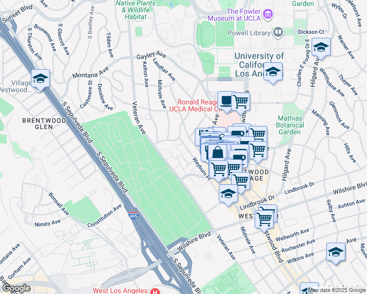 map of restaurants, bars, coffee shops, grocery stores, and more near 765 Weyburn Place in Los Angeles