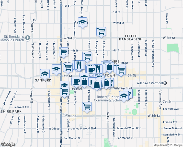 map of restaurants, bars, coffee shops, grocery stores, and more near 3720 West 6th Street in Los Angeles