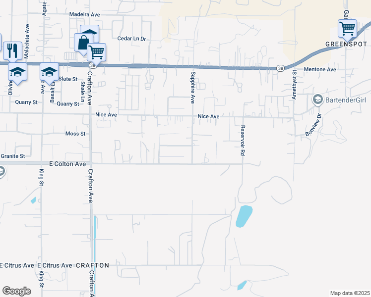 map of restaurants, bars, coffee shops, grocery stores, and more near 2189 Stonewood Street in Mentone