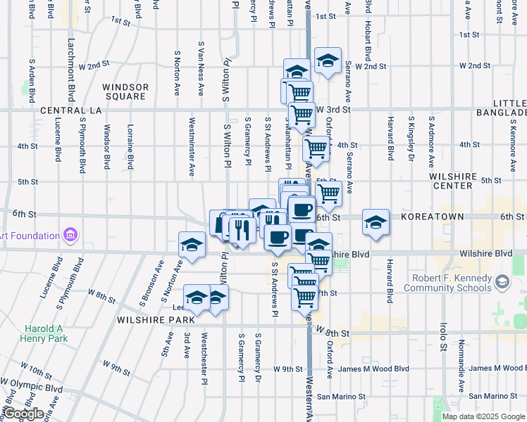 map of restaurants, bars, coffee shops, grocery stores, and more near in Los Angeles
