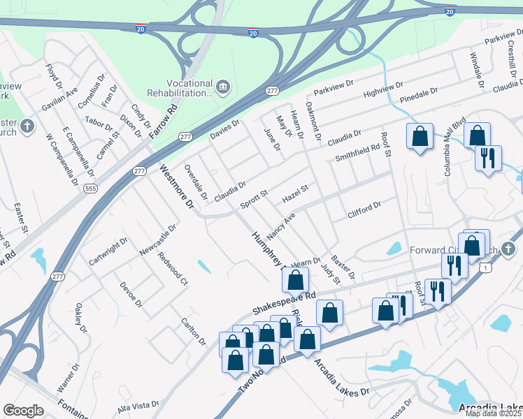 map of restaurants, bars, coffee shops, grocery stores, and more near 3727 Hoyt Street in Columbia