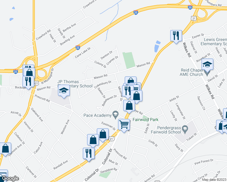 map of restaurants, bars, coffee shops, grocery stores, and more near 1026 Pinevale Drive in Columbia