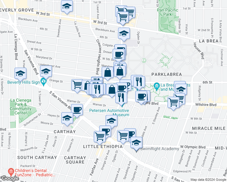 map of restaurants, bars, coffee shops, grocery stores, and more near in Los Angeles