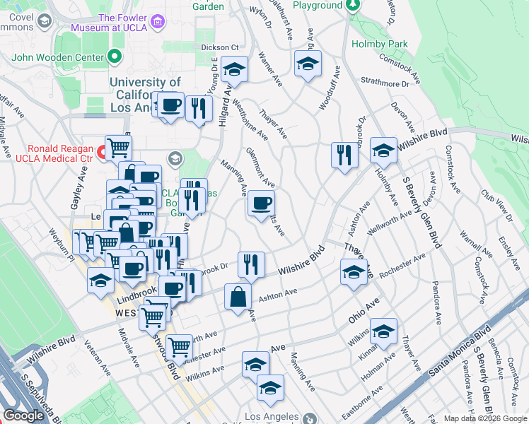 map of restaurants, bars, coffee shops, grocery stores, and more near in Los Angeles