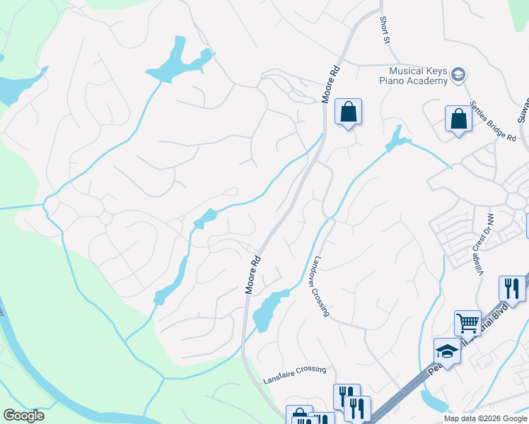map of restaurants, bars, coffee shops, grocery stores, and more near 4359 Lochsa Lane Northwest in Suwanee