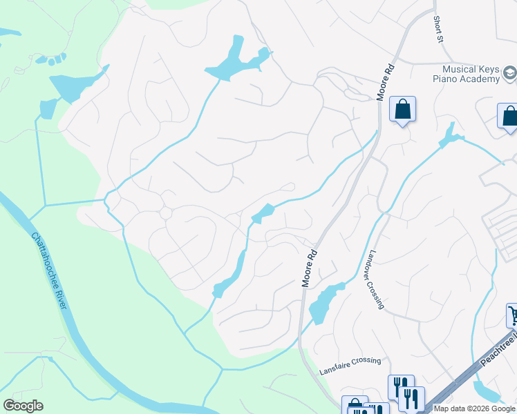 map of restaurants, bars, coffee shops, grocery stores, and more near 1022 Moores Walk Lane in Suwanee