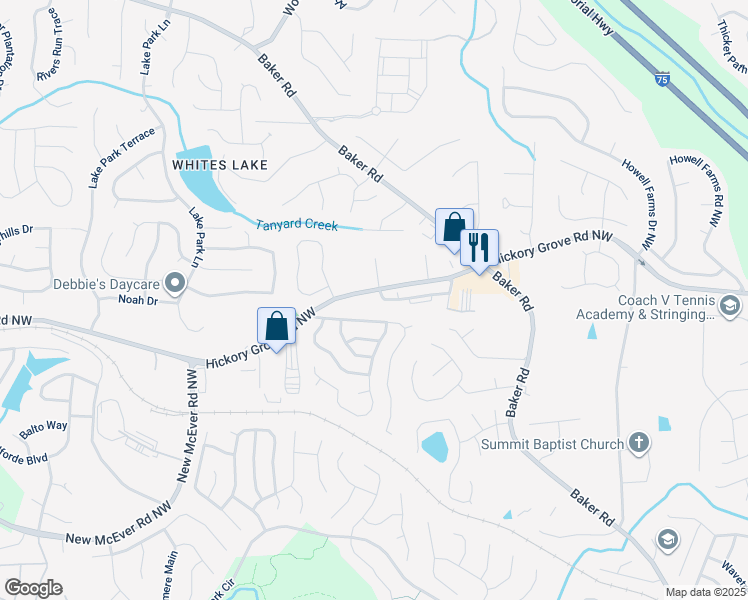 map of restaurants, bars, coffee shops, grocery stores, and more near 2783 Northgate Way Northwest in Acworth