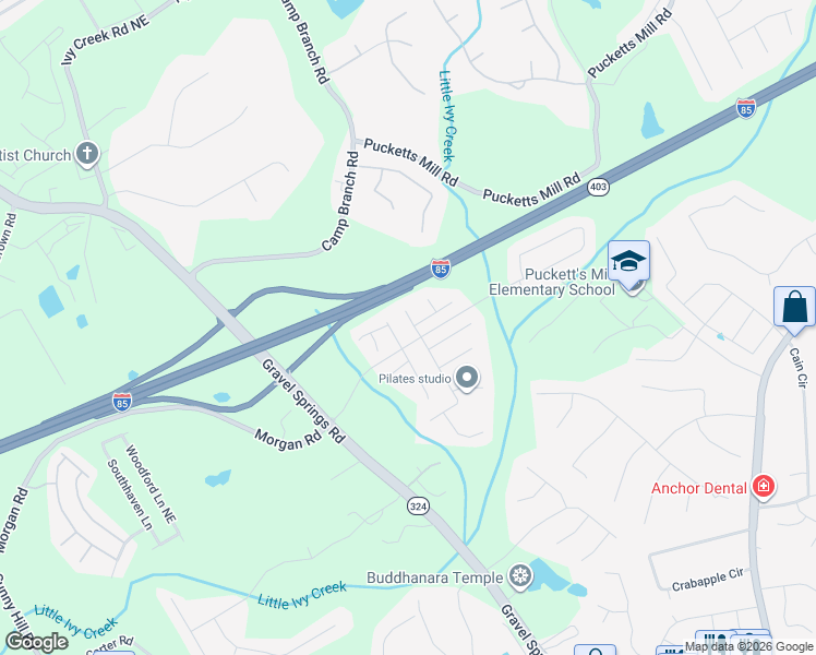 map of restaurants, bars, coffee shops, grocery stores, and more near 2510 Morgan Chase Drive in Buford