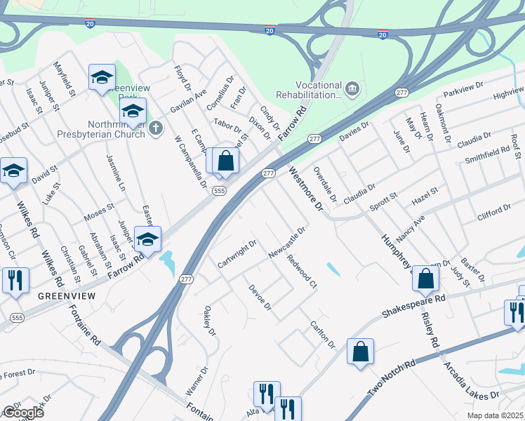 map of restaurants, bars, coffee shops, grocery stores, and more near 130 Redwood Court in Columbia
