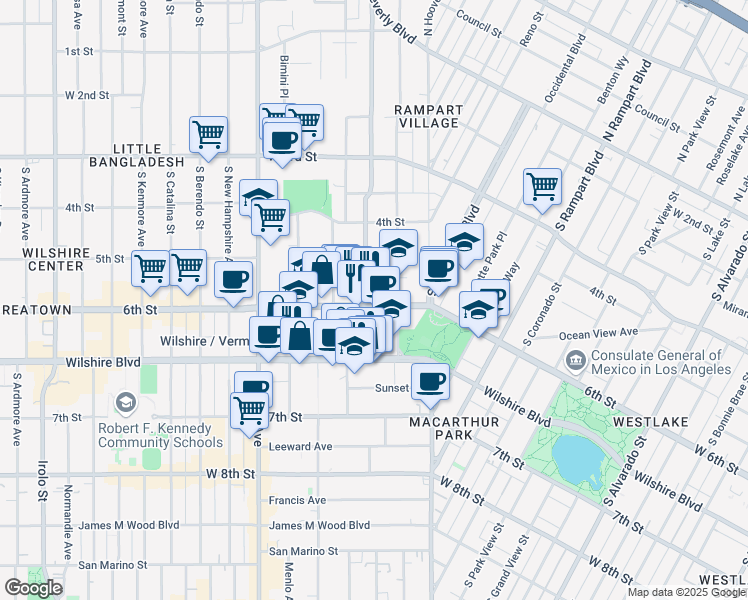 map of restaurants, bars, coffee shops, grocery stores, and more near in Los Angeles