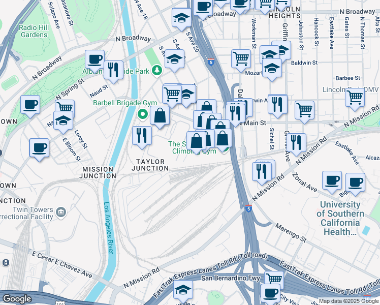 map of restaurants, bars, coffee shops, grocery stores, and more near 696A Moulton Avenue in Los Angeles