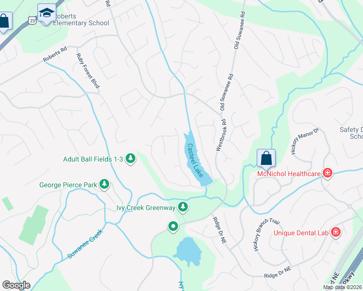 map of restaurants, bars, coffee shops, grocery stores, and more near 3943 Shadow Loch Drive in Suwanee