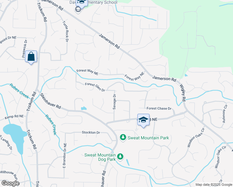 map of restaurants, bars, coffee shops, grocery stores, and more near 4610 Savage Drive Northeast in Marietta
