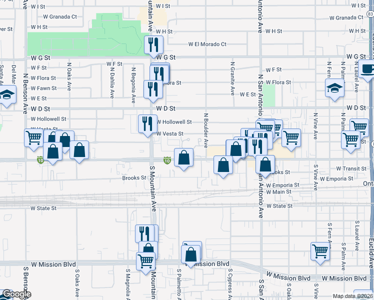 map of restaurants, bars, coffee shops, grocery stores, and more near 952 Cone Flower Lane in Ontario