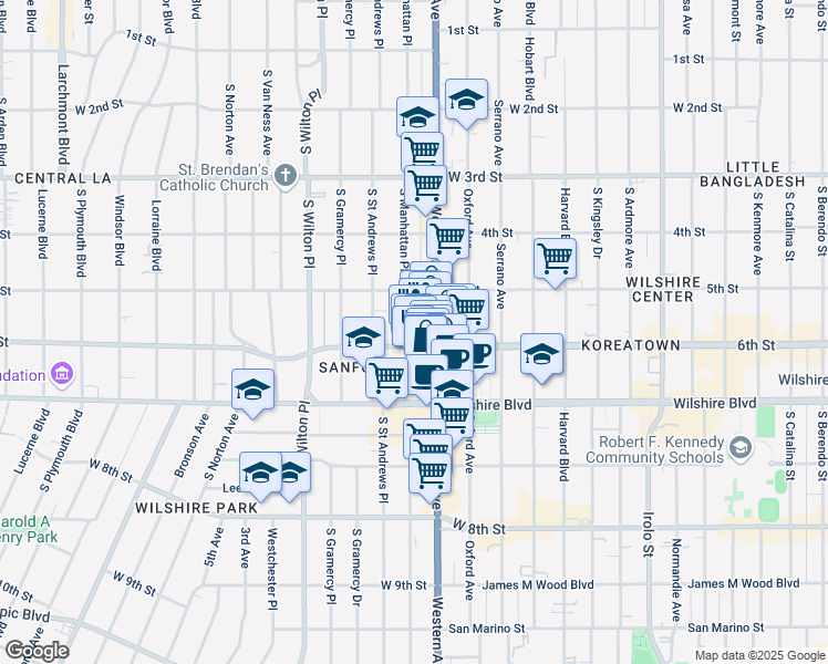 map of restaurants, bars, coffee shops, grocery stores, and more near 3956 West 6th Street in Los Angeles