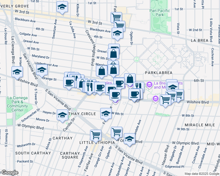 map of restaurants, bars, coffee shops, grocery stores, and more near in Los Angeles