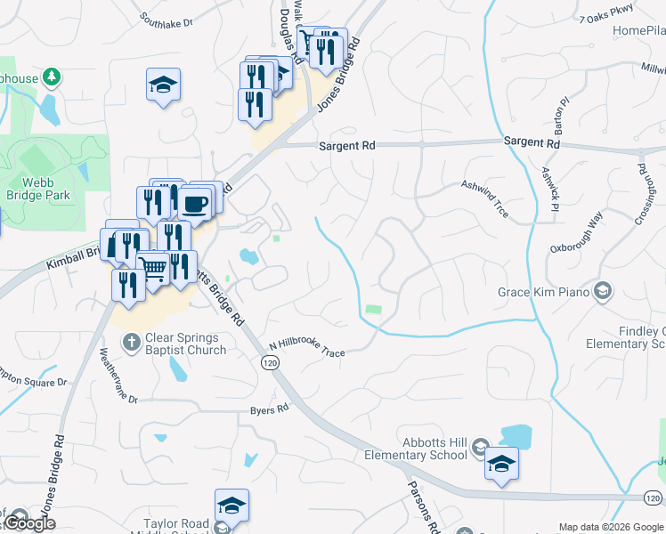 map of restaurants, bars, coffee shops, grocery stores, and more near 11735 Dunhill Place Drive in Alpharetta