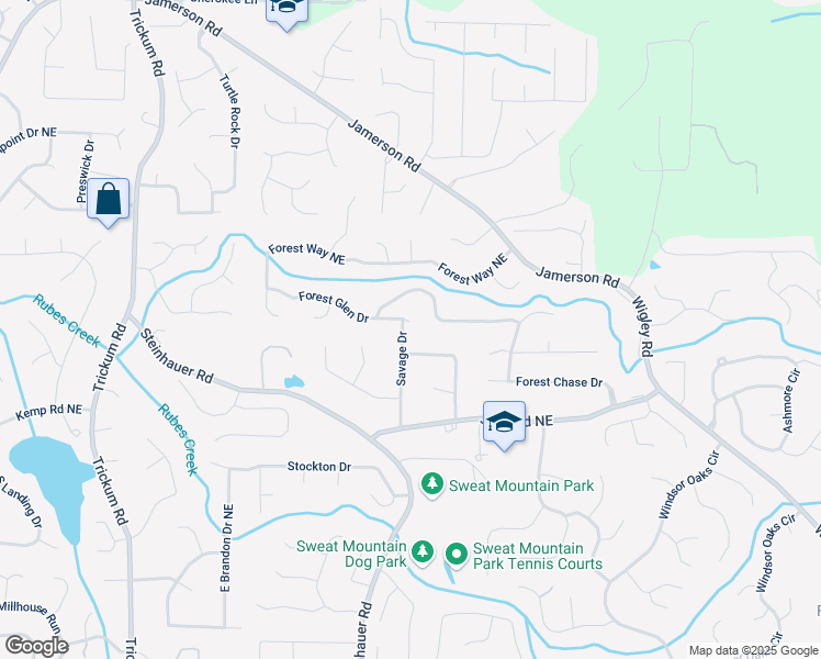 map of restaurants, bars, coffee shops, grocery stores, and more near 4610 Savage Drive Northeast in Marietta