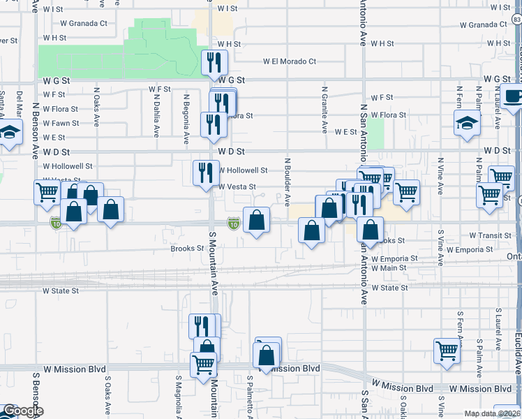 map of restaurants, bars, coffee shops, grocery stores, and more near 952 Cone Flower Lane in Ontario