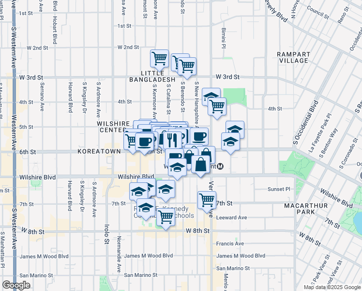 map of restaurants, bars, coffee shops, grocery stores, and more near 3303 West 6th Street in Los Angeles