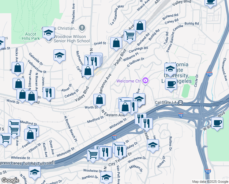 map of restaurants, bars, coffee shops, grocery stores, and more near 4816 Seldner Avenue in Los Angeles