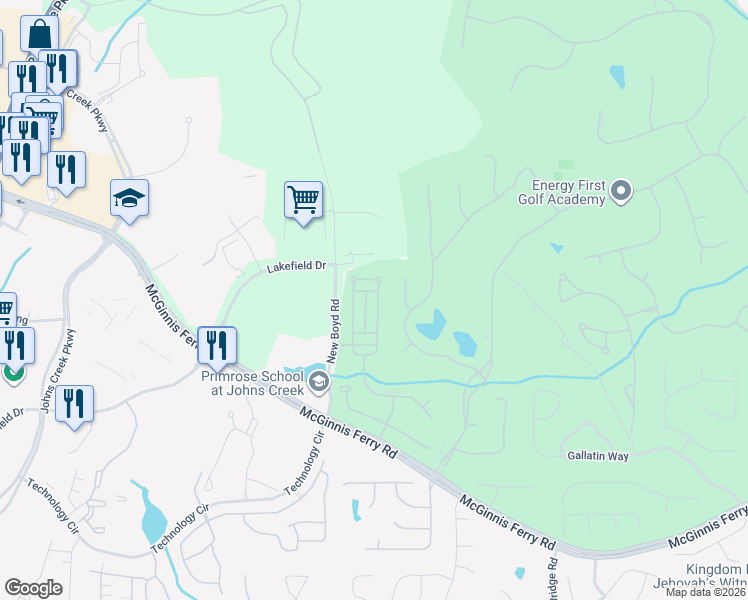 map of restaurants, bars, coffee shops, grocery stores, and more near 7885 Georgetown Circle in Suwanee