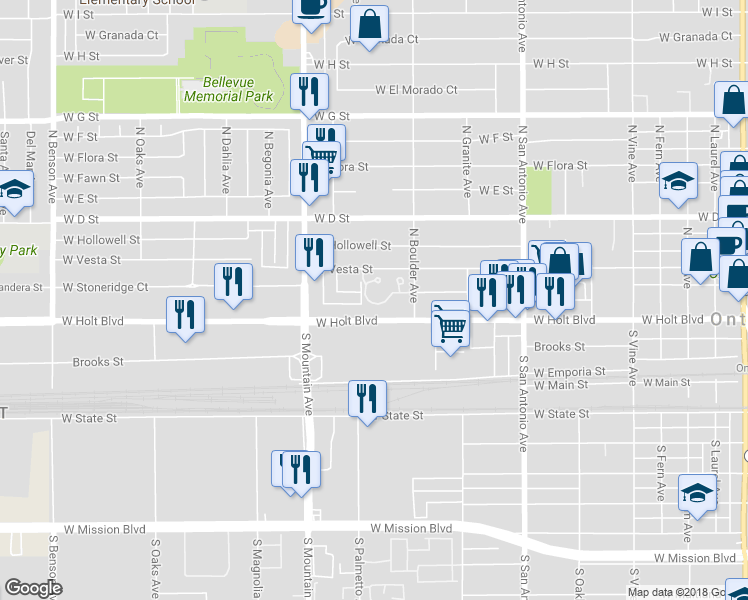 map of restaurants, bars, coffee shops, grocery stores, and more near 952 Cone Flower Lane in Ontario