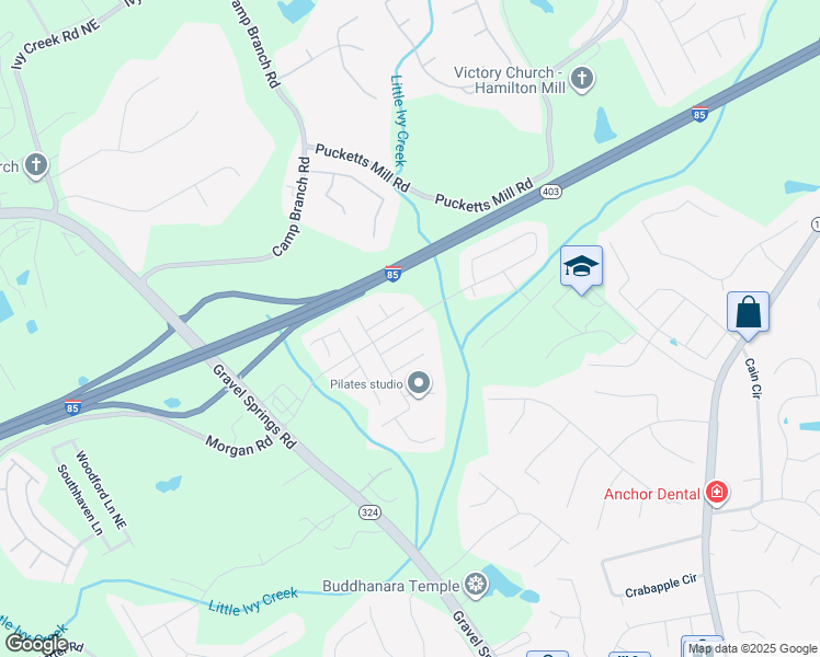 map of restaurants, bars, coffee shops, grocery stores, and more near 2285 Morgan Farm Drive in Buford